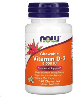 Витамин D3 5000 МЕ со вкусом мяты, 120 жевательных таблеток