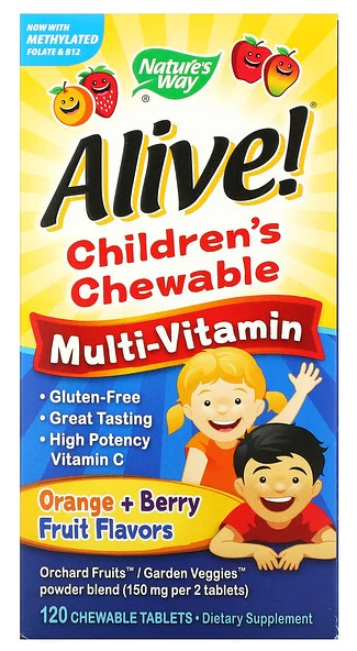 Alive! детские мультивитамины, 120 жевательных таблеток