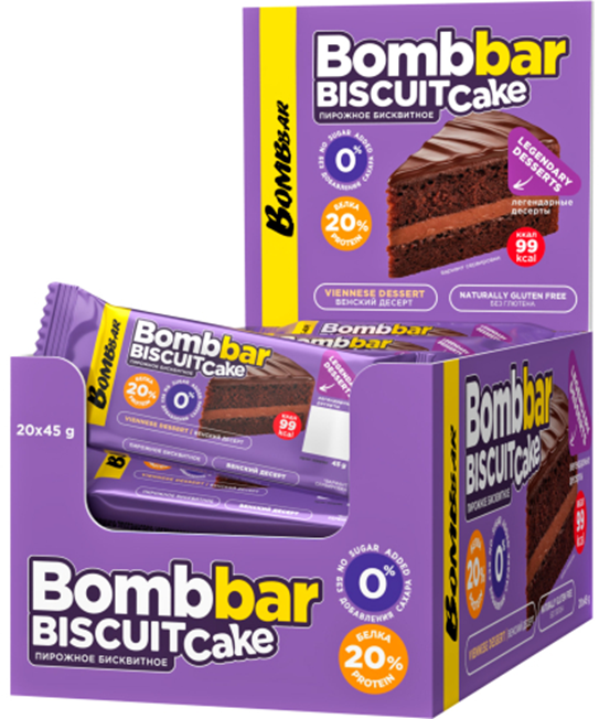 Протеиновый бисквит Bombbar Cake, 45